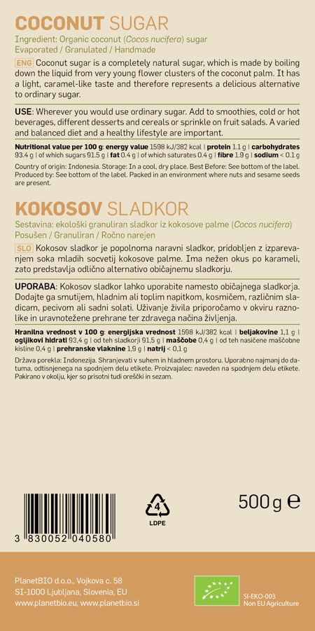 PlanetBIO ekolo&scaron;ki kokosov sladkor