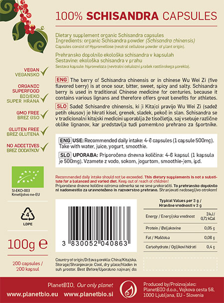 Ekolo&scaron;ka &scaron;isandra / organic schisandra, PlanetBIO, v prahu